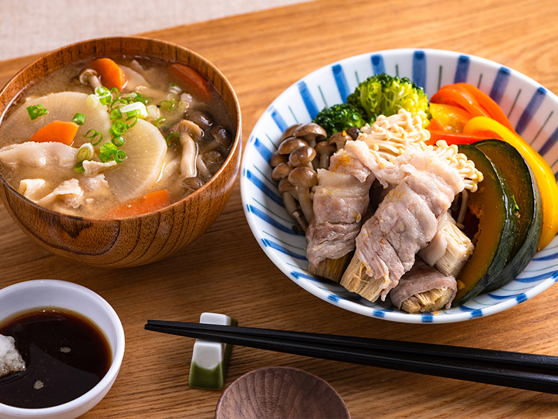 食譜-豬肉味噌湯+日式蒸物